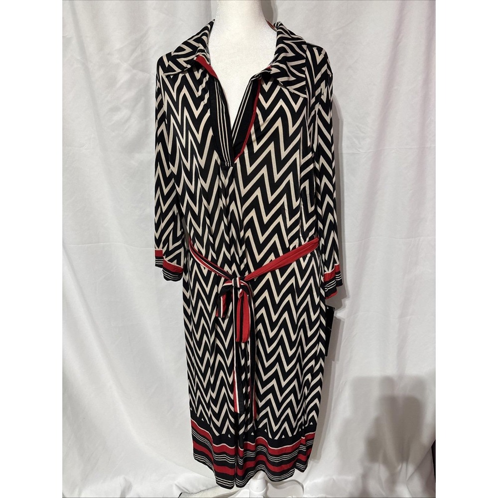 VTG Mlle Gabrielle Belted Geometric Belted Dress Womans 2x‎ Collar Boho New